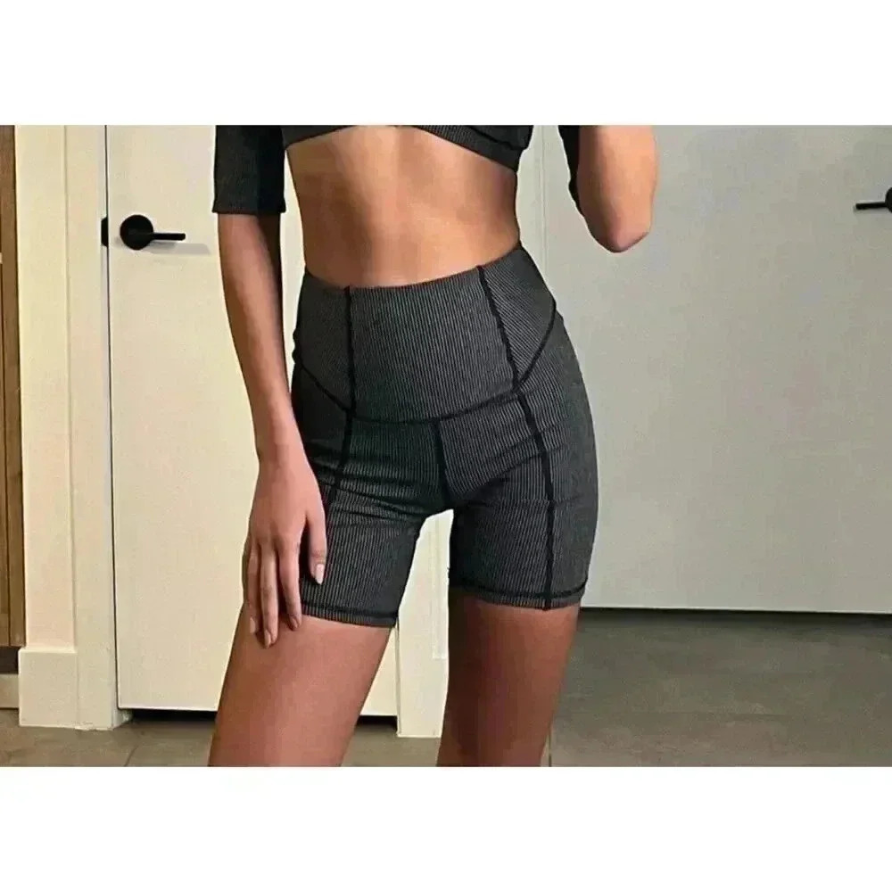 For Love And Lemons Rib Texture Bike Shorts Gray Size Small Athletic Athleisure